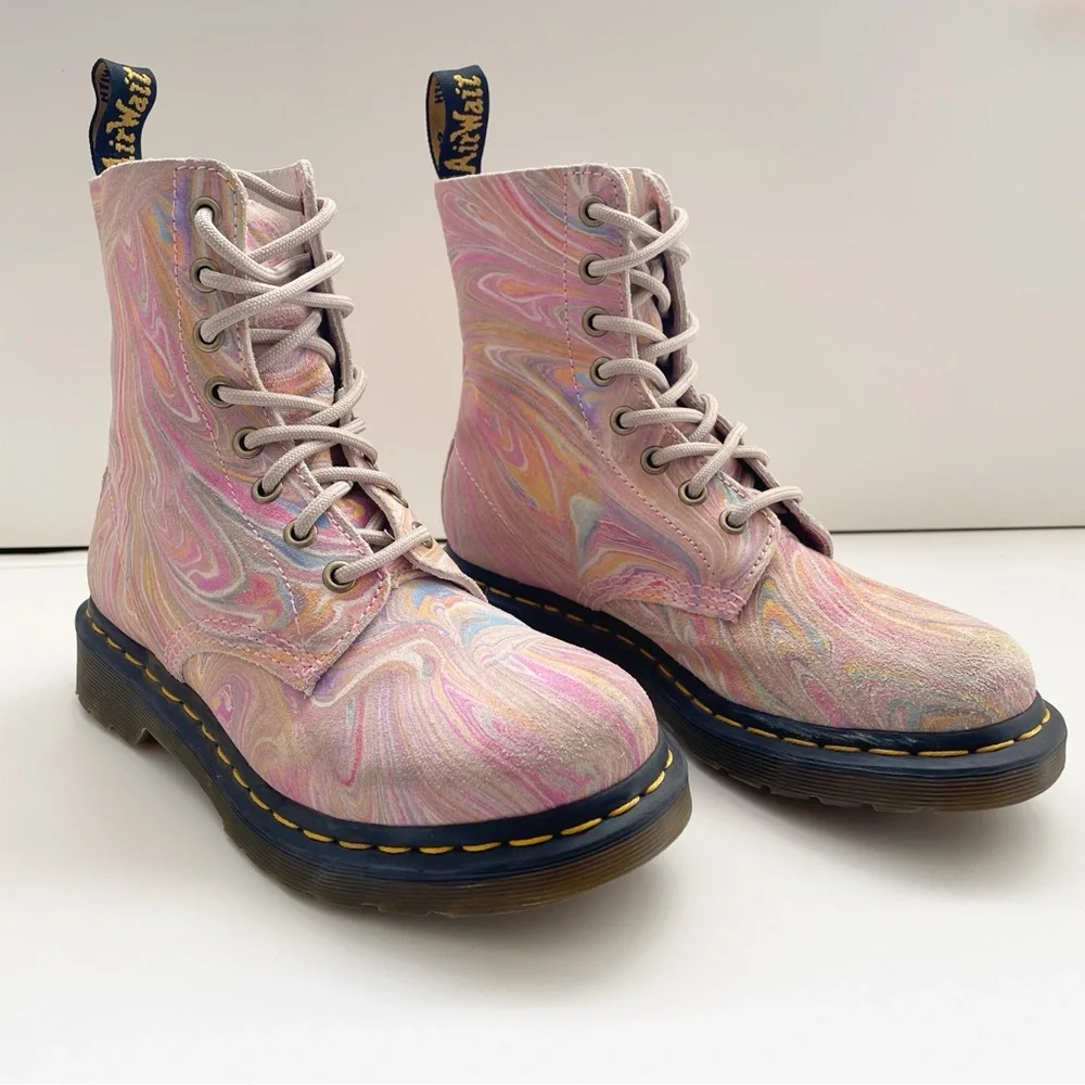 Dr Martens pascal 1460 MARBLED SUEDE LACE UP BOOTS rainbow unicorn girly combat - Picture 4 of 11